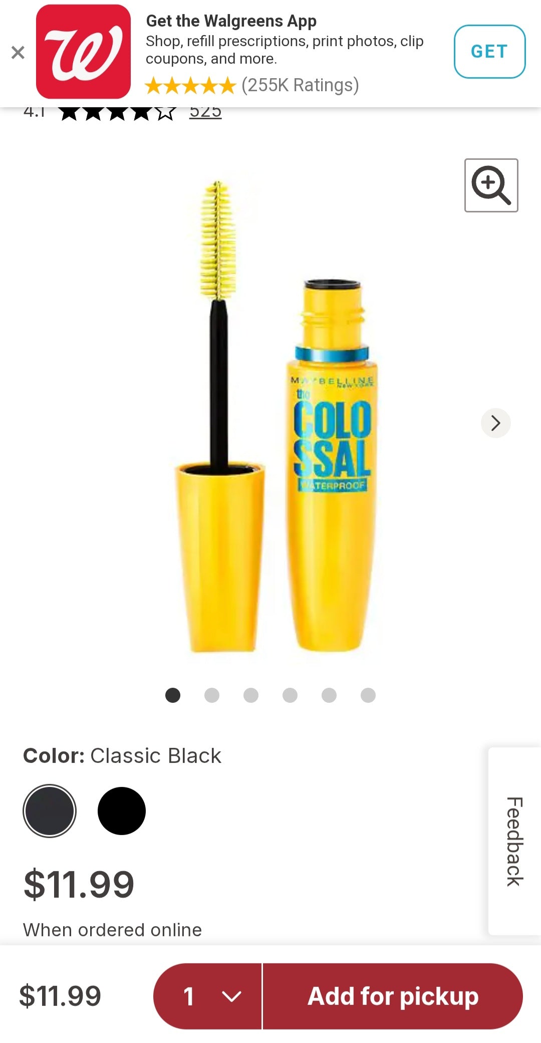 Maybelline The Colossal Mascara in Classic Black (shade 231).
