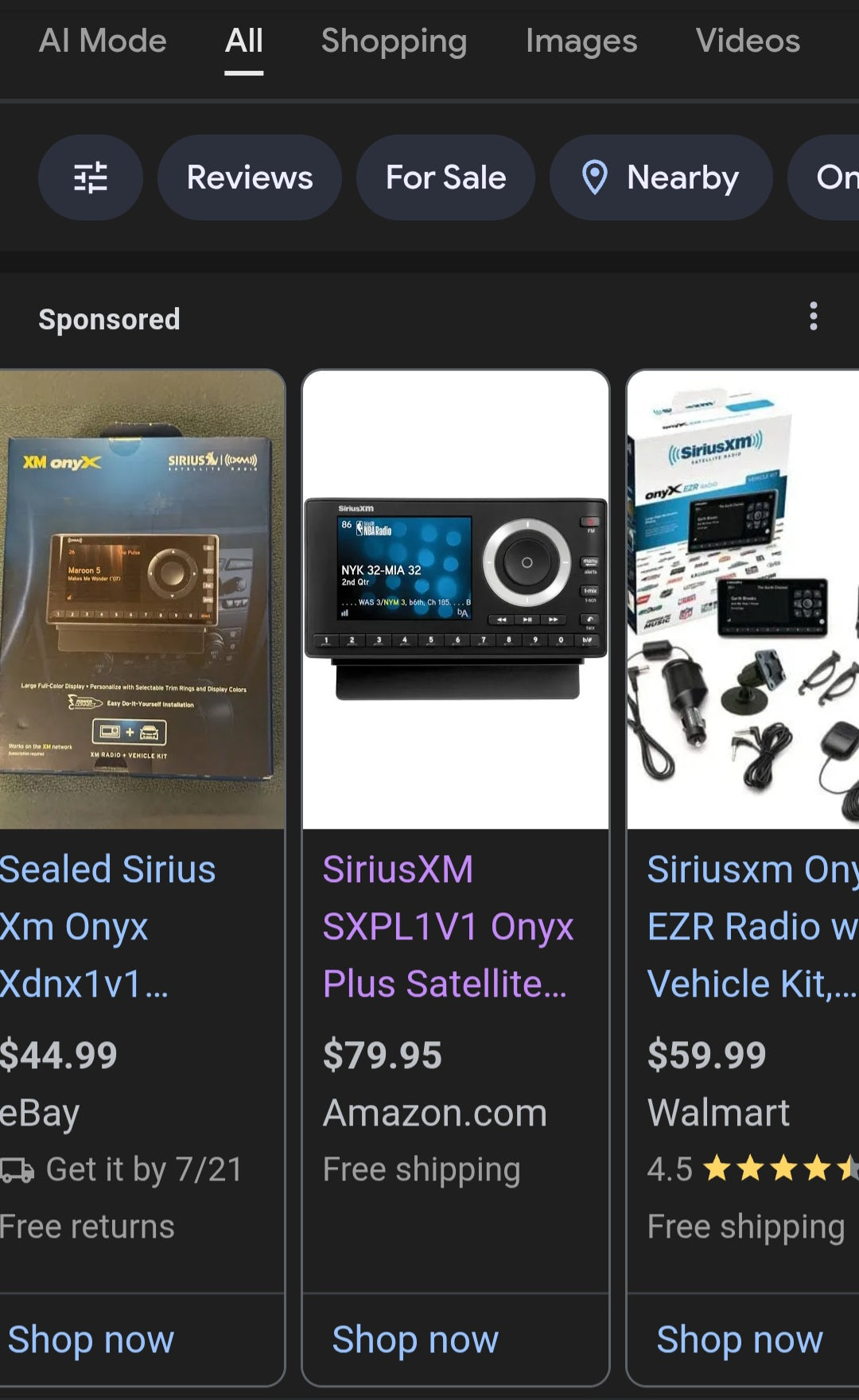 Sirius XM Onyx XDNX1V1 Satellite Radio Vehicle Kit